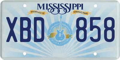 MS license plate XBD858