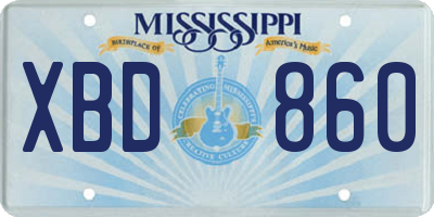 MS license plate XBD860