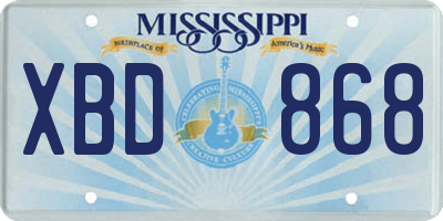 MS license plate XBD868