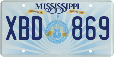 MS license plate XBD869