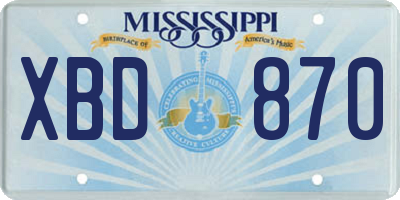 MS license plate XBD870