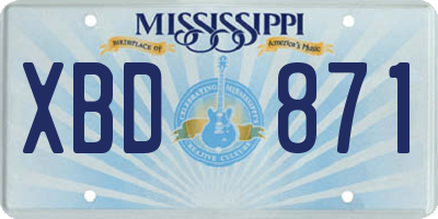 MS license plate XBD871