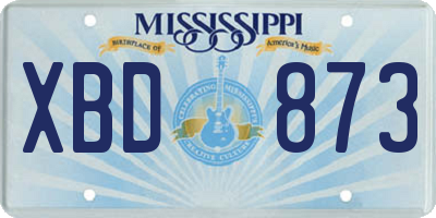 MS license plate XBD873