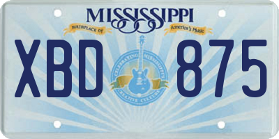 MS license plate XBD875