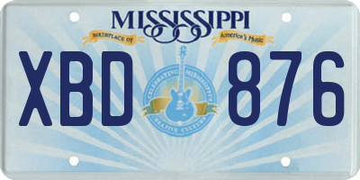MS license plate XBD876