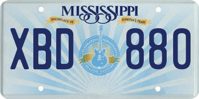 MS license plate XBD880