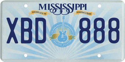 MS license plate XBD888
