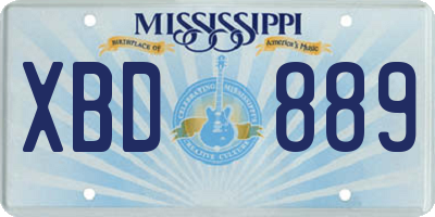 MS license plate XBD889