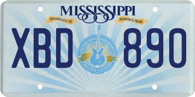 MS license plate XBD890