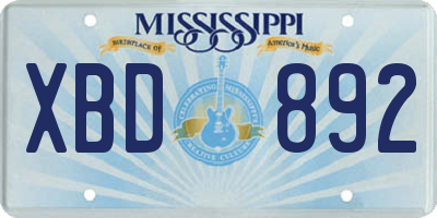 MS license plate XBD892
