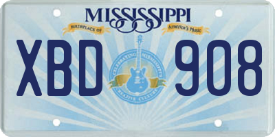 MS license plate XBD908