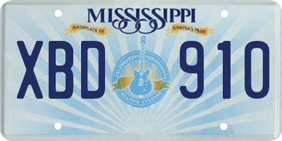 MS license plate XBD910