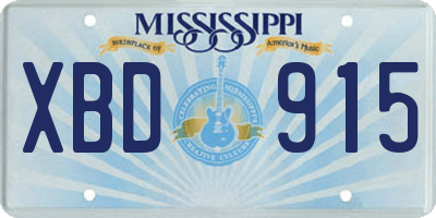 MS license plate XBD915
