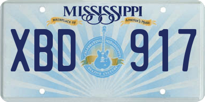 MS license plate XBD917