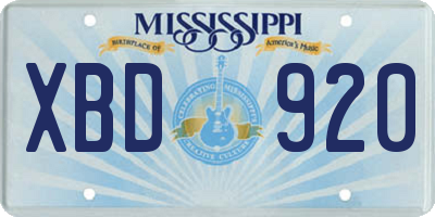 MS license plate XBD920