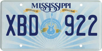 MS license plate XBD922