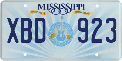 MS license plate XBD923