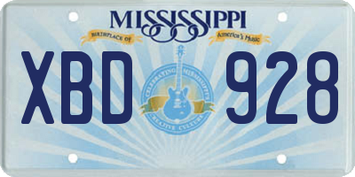 MS license plate XBD928