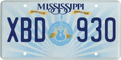 MS license plate XBD930
