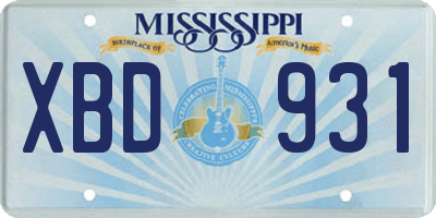 MS license plate XBD931