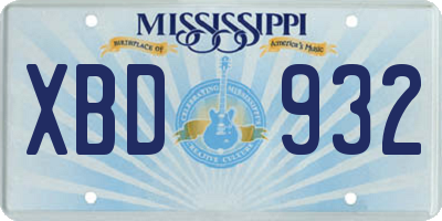 MS license plate XBD932