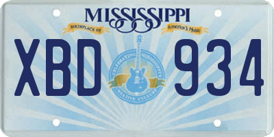 MS license plate XBD934