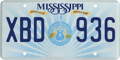 MS license plate XBD936