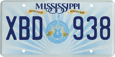 MS license plate XBD938