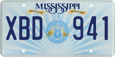 MS license plate XBD941