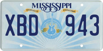 MS license plate XBD943