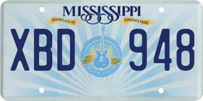 MS license plate XBD948