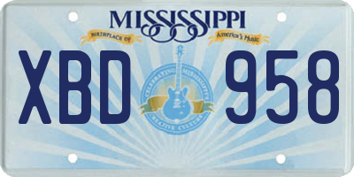 MS license plate XBD958