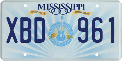 MS license plate XBD961