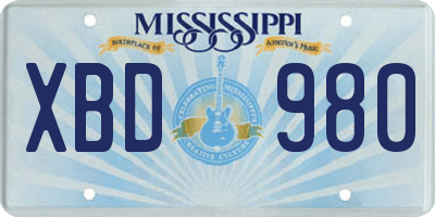 MS license plate XBD980