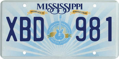 MS license plate XBD981