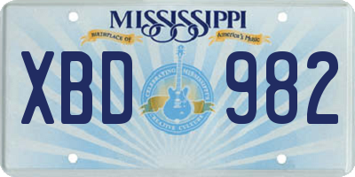 MS license plate XBD982