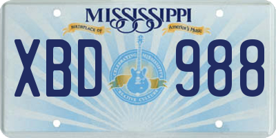 MS license plate XBD988