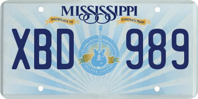 MS license plate XBD989