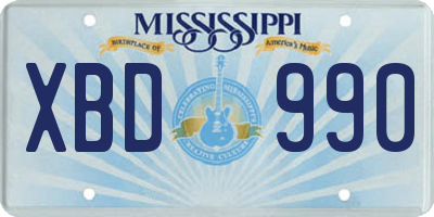 MS license plate XBD990