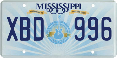 MS license plate XBD996