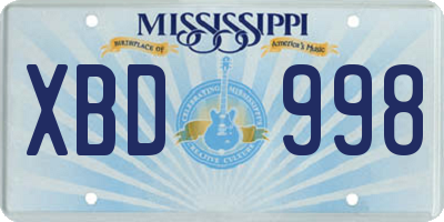 MS license plate XBD998