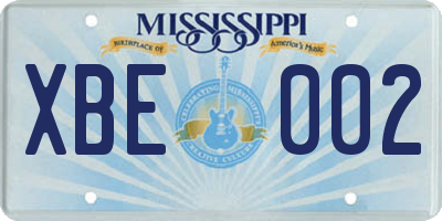 MS license plate XBE002