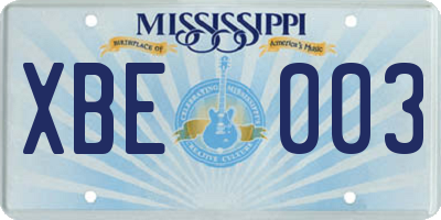 MS license plate XBE003