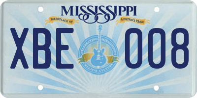 MS license plate XBE008