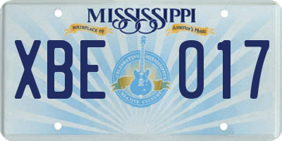 MS license plate XBE017