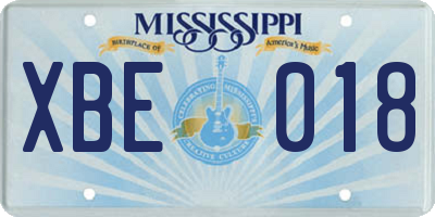 MS license plate XBE018