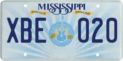 MS license plate XBE020