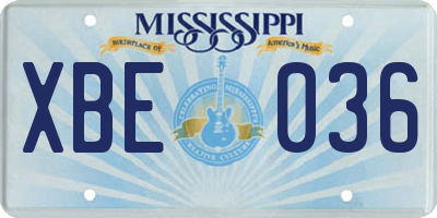 MS license plate XBE036