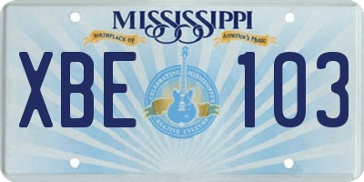 MS license plate XBE103