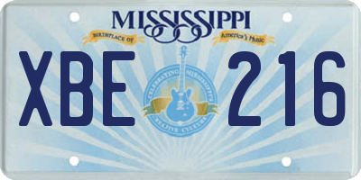 MS license plate XBE216